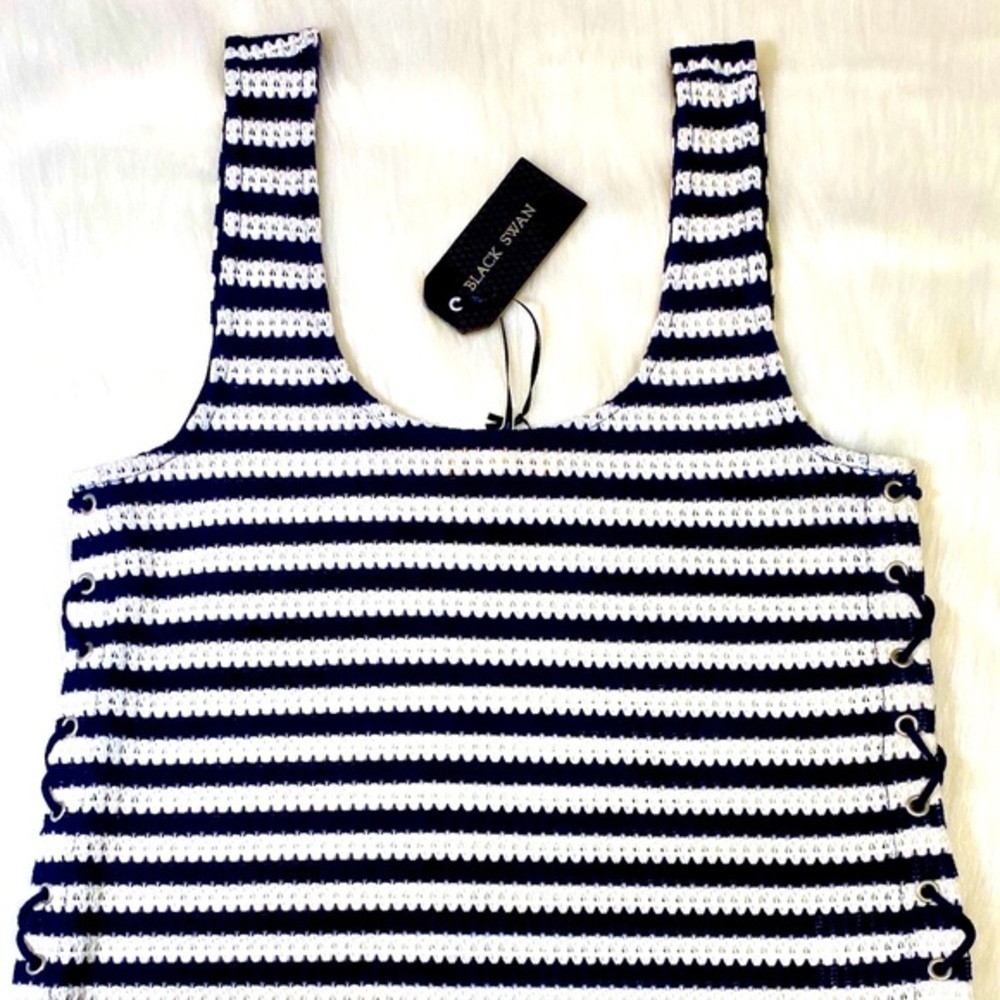 Laceup Cutout Tank Top Lace Up Sides Knit Striped - Picture 7 of 12